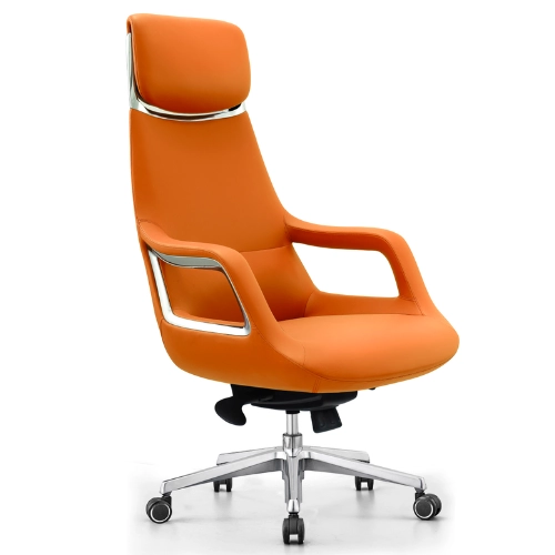 PY-18 Orange High Back + Mid Back -- Replaced with GM006 chassis -Leather Office Chair - Image 2